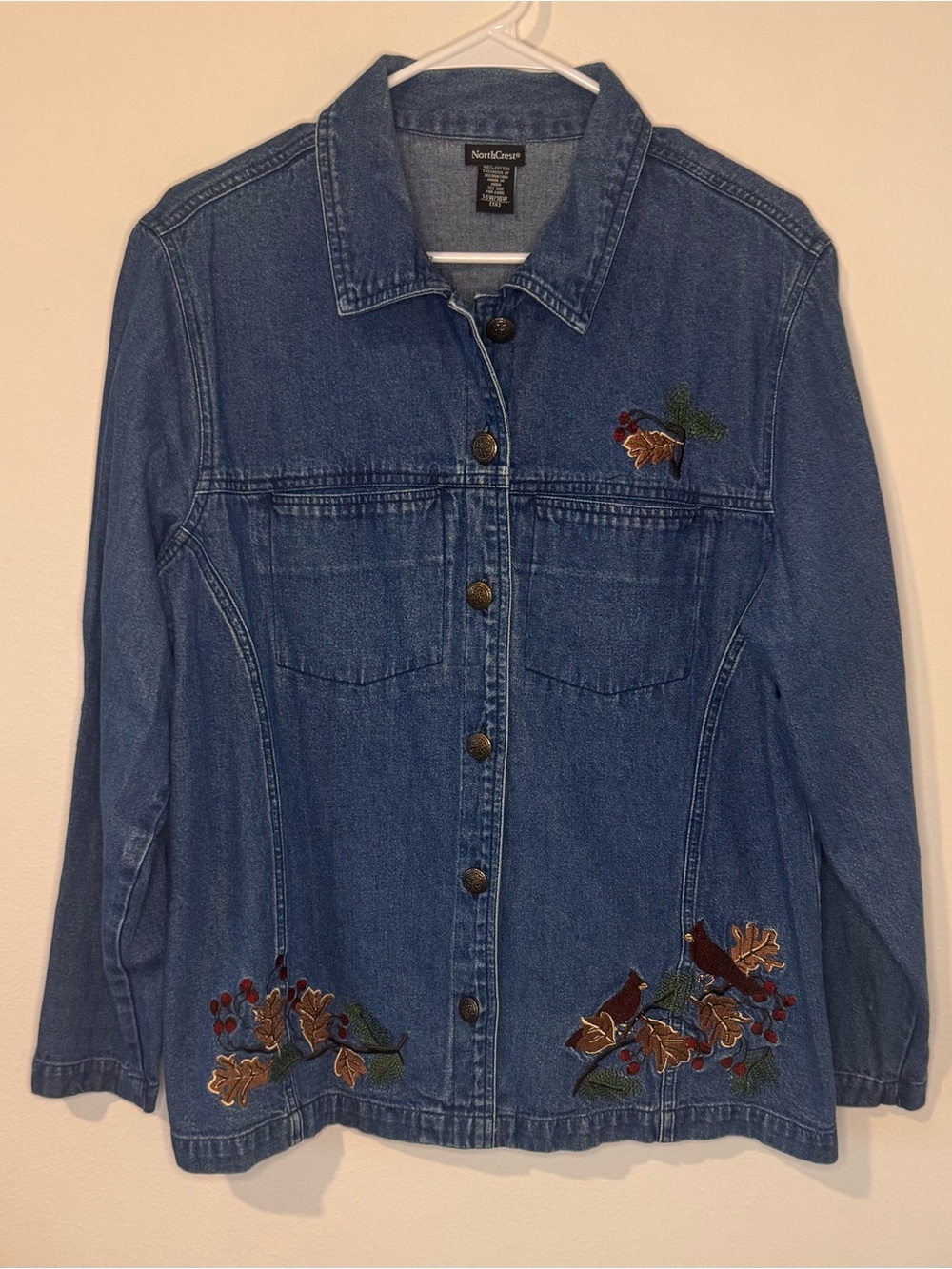 NorthCrest Cardinal Bird Embroidered Denim Jacket 1X 14W 16W Cottagecore